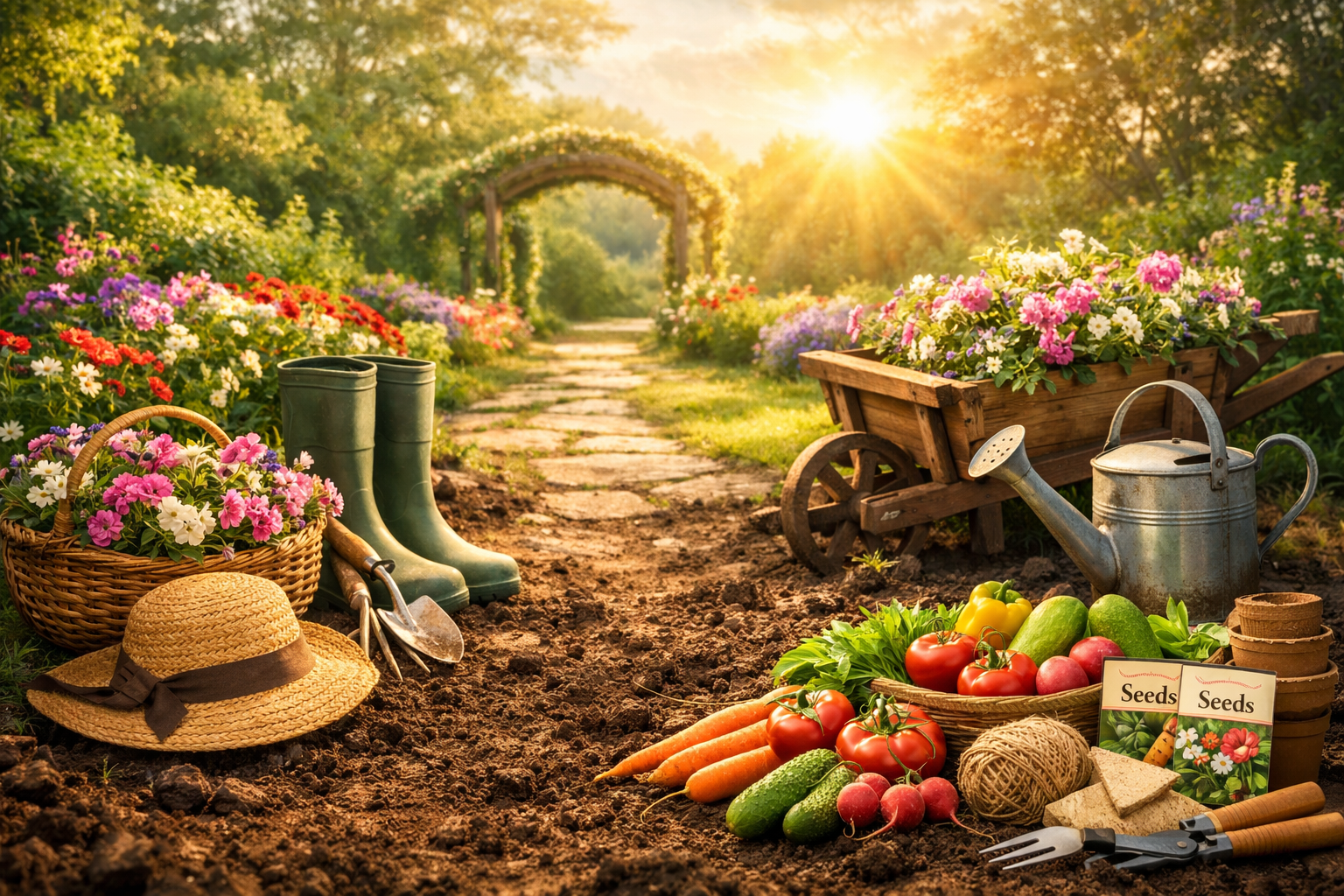 Beautiful lush garden with vibrant flowers and greenery - hero image