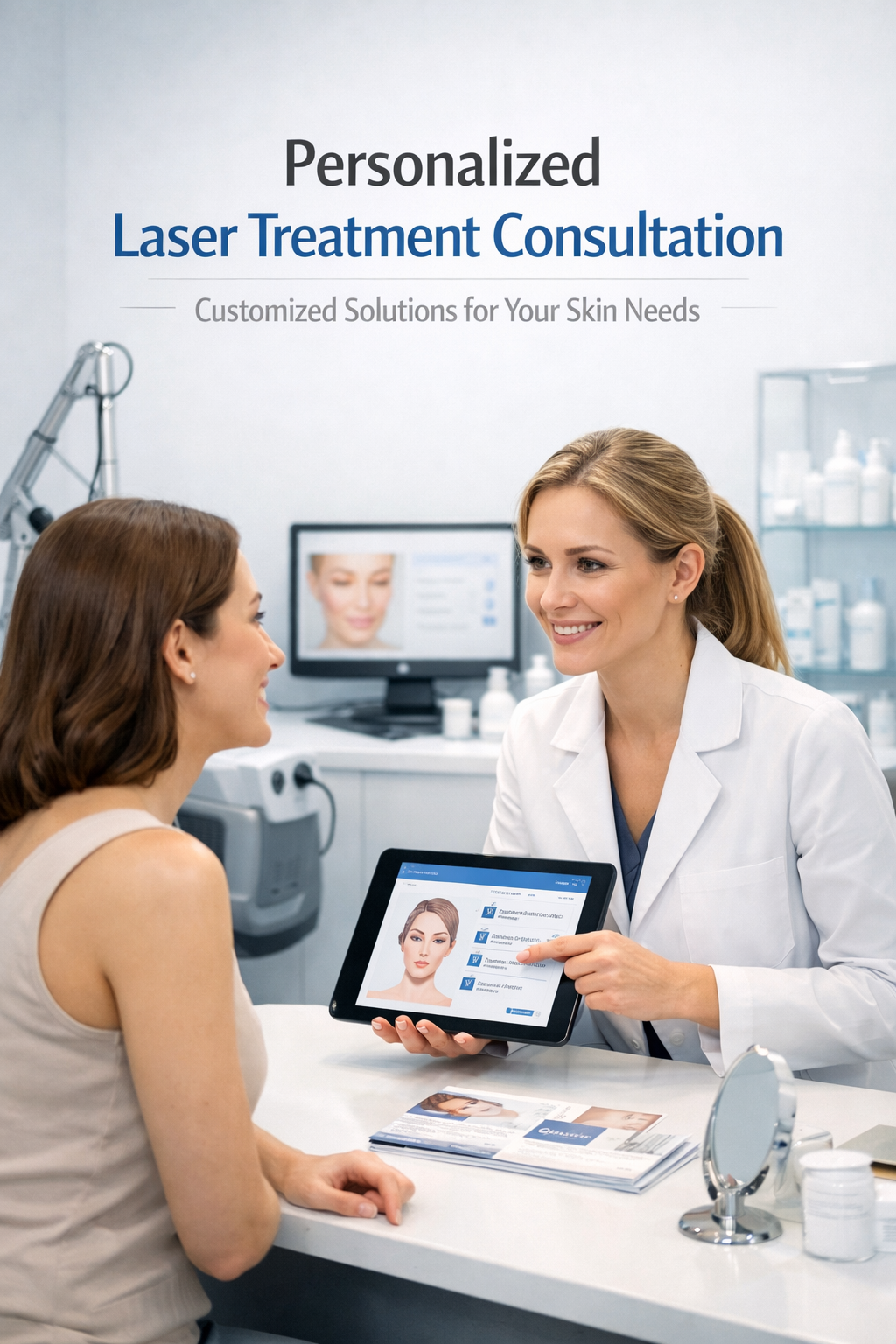 Personalized Laser Treatment Consultation banner showing female laser consultant concept