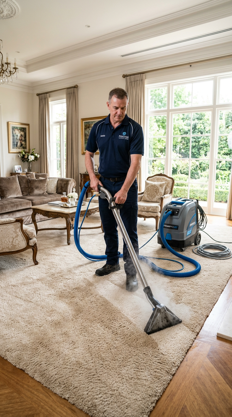 Team cleaning carpet