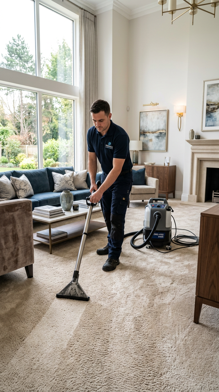 Professional carpet cleaning technician in uniform